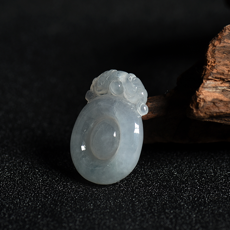 缅甸糯冰种浅绿翡翠福在眼前吊坠-红掌柜