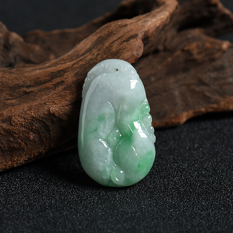 缅甸A货天然豆种飘翠翡翠葫芦吊坠 - 红掌柜