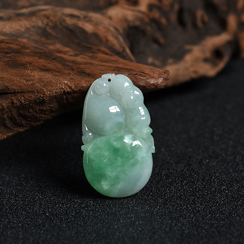 A货天然糯种飘翠翡翠葫芦吊坠 - 红掌柜