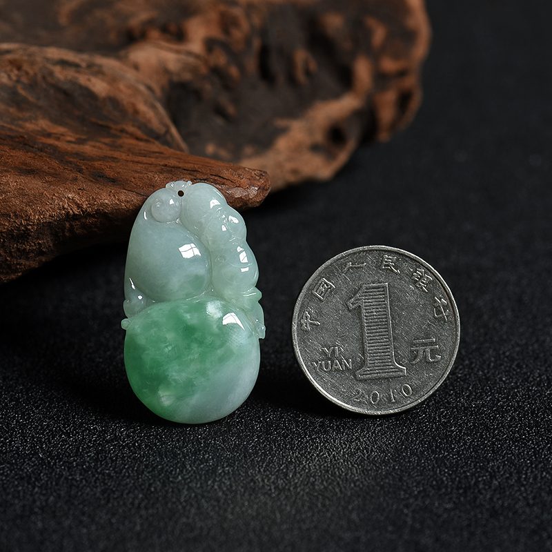 缅甸A货天然糯种飘翠翡翠葫芦吊坠 - 红掌柜