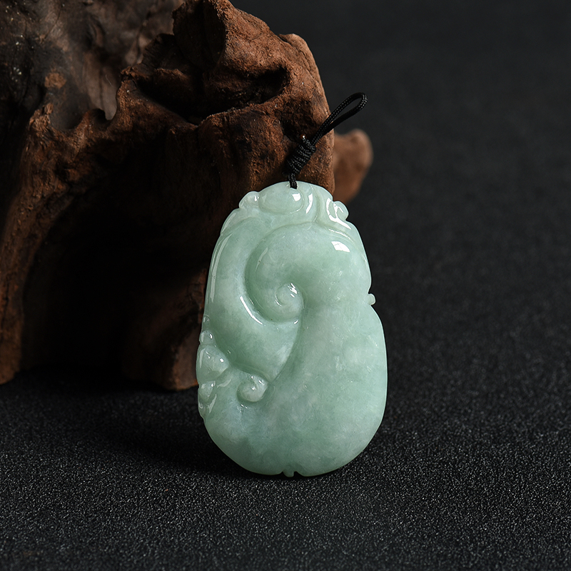 缅甸天然浅绿翡翠吉祥如意吊坠-红掌柜