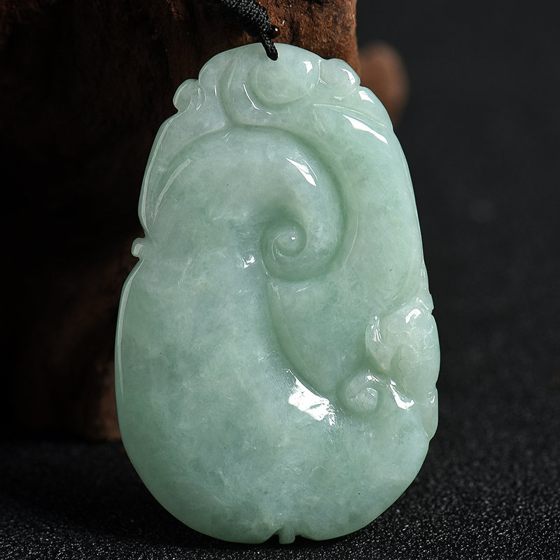 缅甸天然豆种浅绿翡翠吊坠-红掌柜