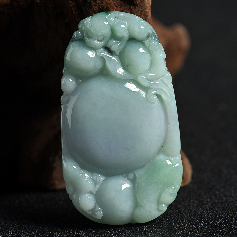 缅甸天然糯种椿带彩翡翠吊坠-红掌柜