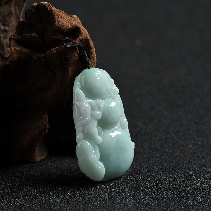 天然豆种浅绿翡翠福禄寿吊坠-红掌柜