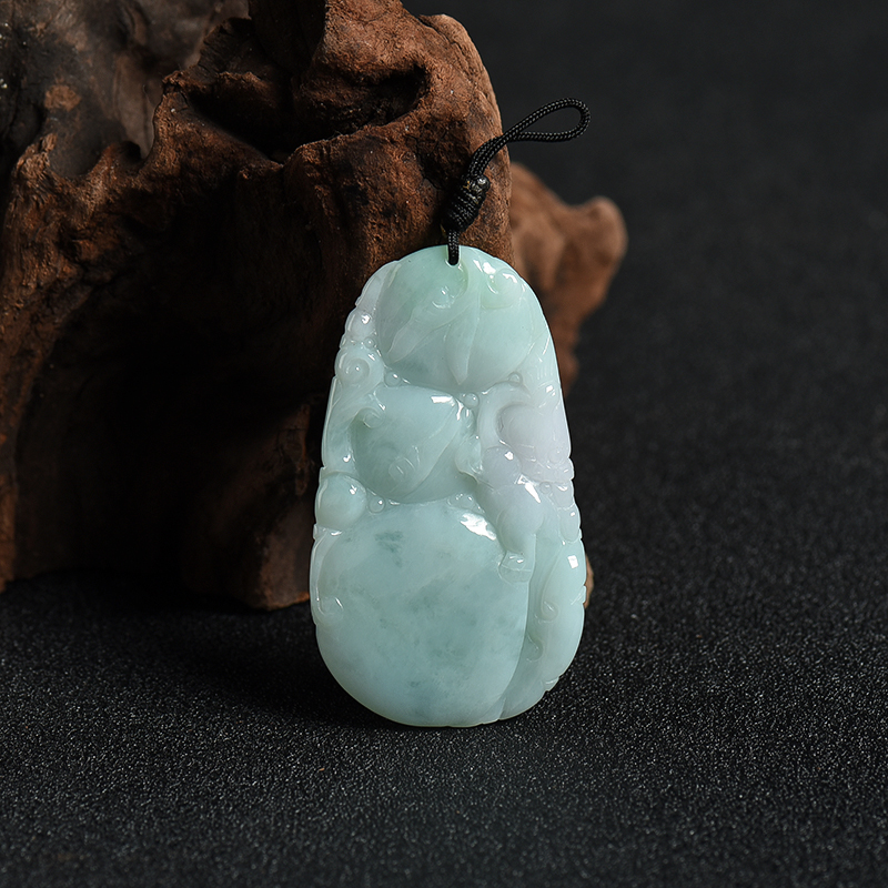 缅甸天然浅绿翡翠福禄寿吊坠-红掌柜