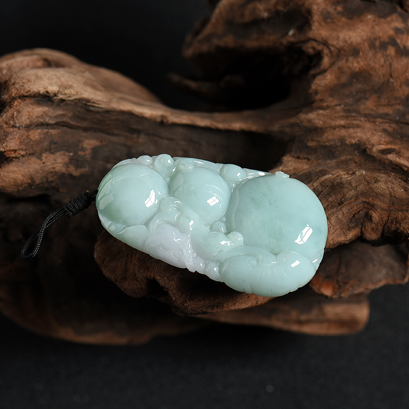 缅甸天然豆种翡翠福禄寿吊坠-红掌柜