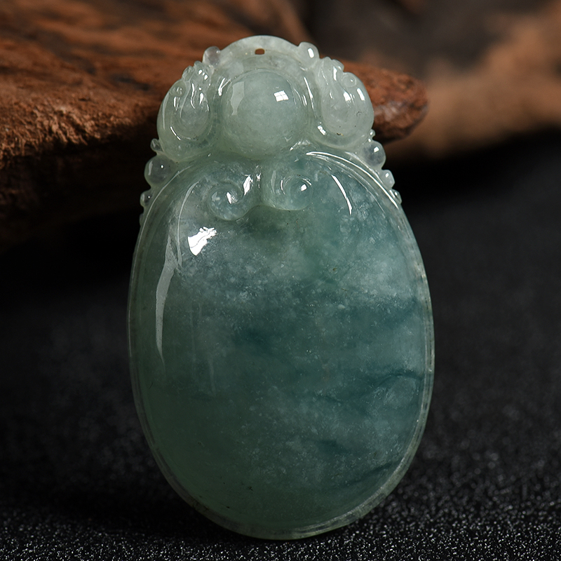 缅甸天然糯种飘花翡翠吊坠-红掌柜