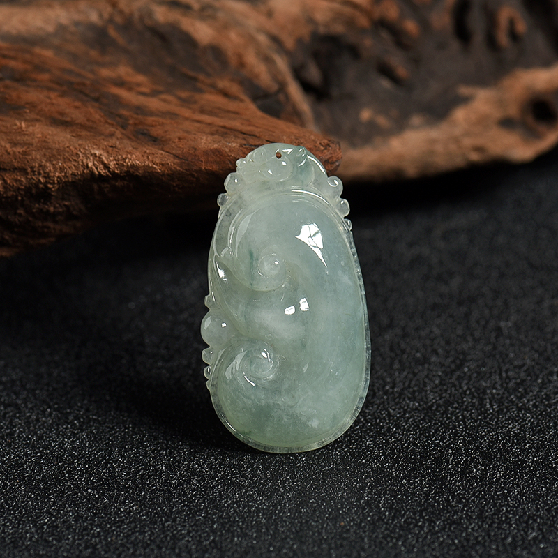 缅甸A货天然糯种飘花翡翠吉祥如意吊坠 - 红掌柜