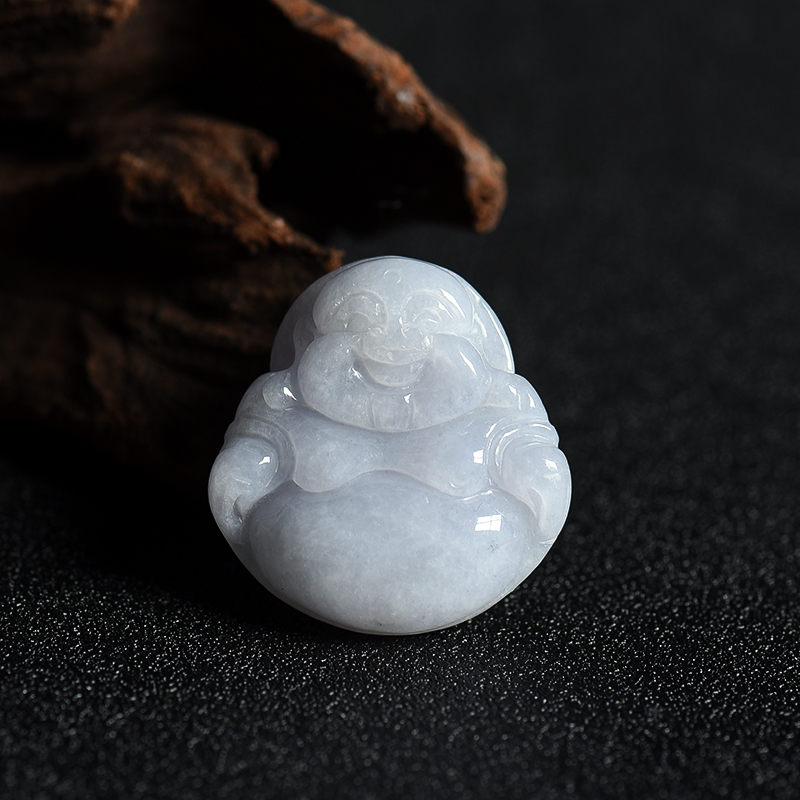 缅甸天然豆种白色翡翠弥勒佛吊坠-红掌柜