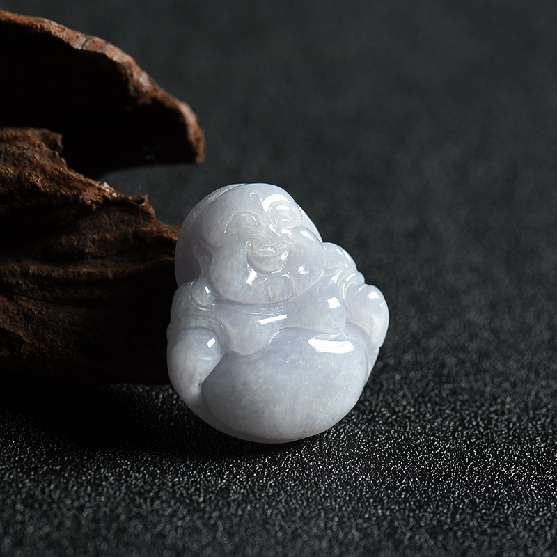 天然豆种白色翡翠弥勒佛吊坠-红掌柜