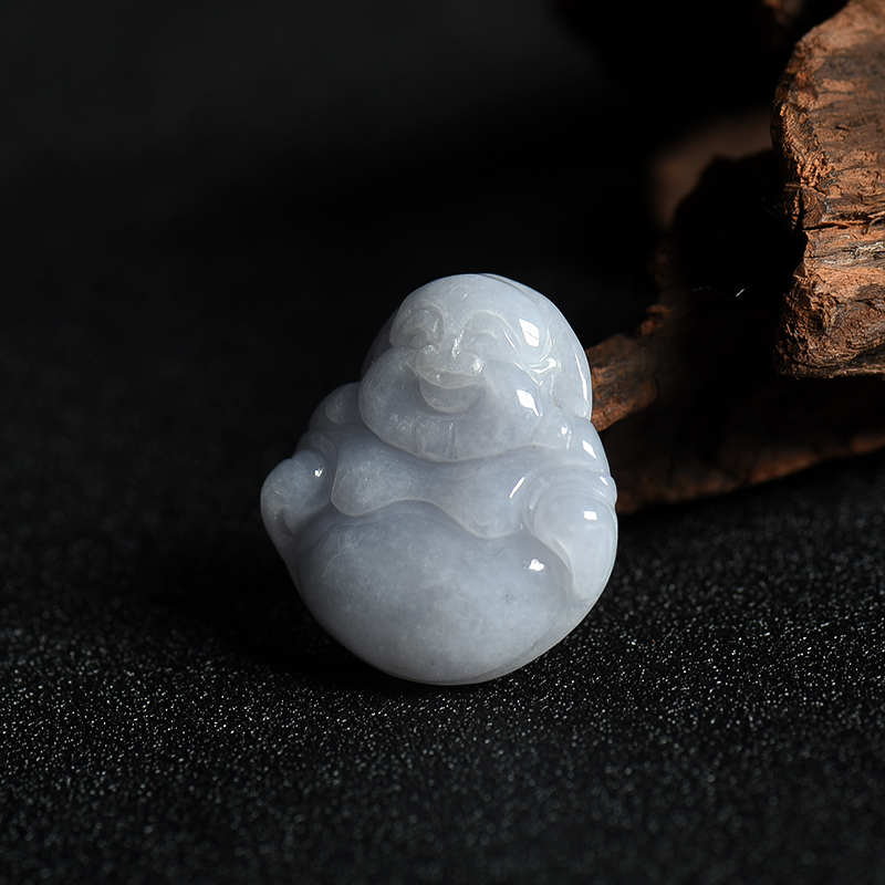 缅甸豆种白色翡翠弥勒佛吊坠-红掌柜