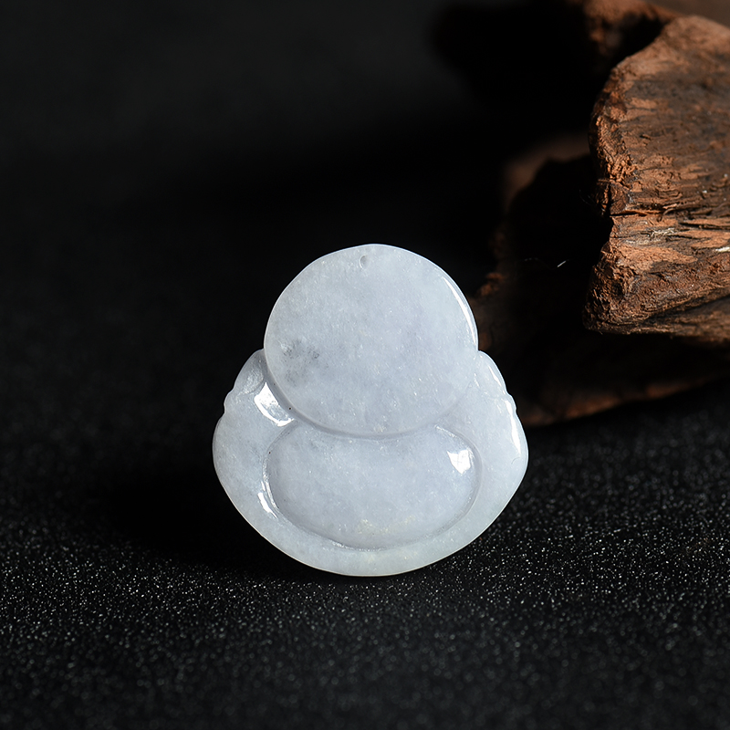 缅甸天然白色翡翠弥勒佛吊坠-红掌柜