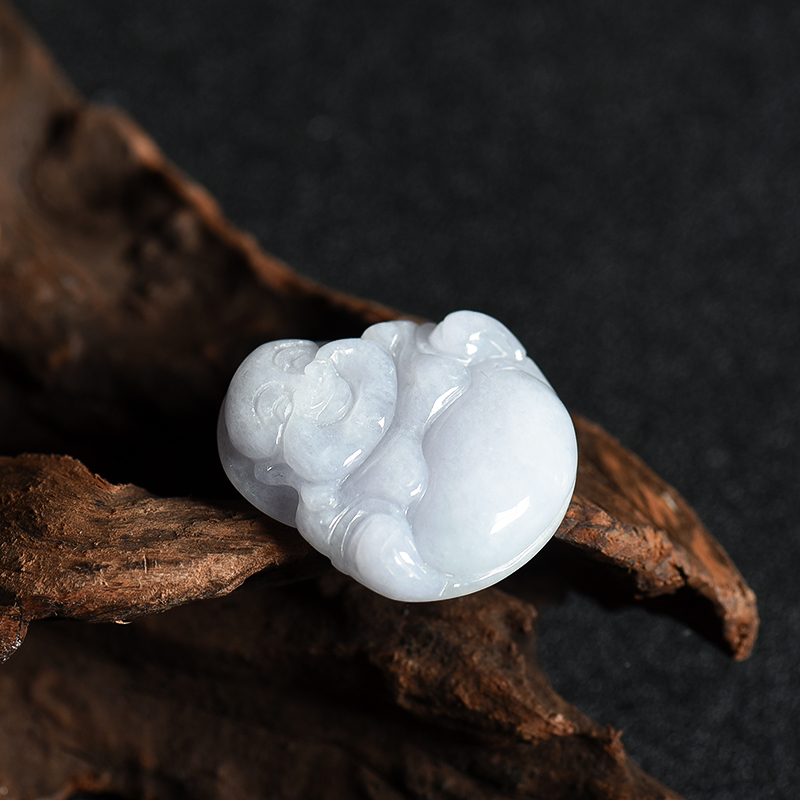 缅甸天然豆种翡翠弥勒佛吊坠-红掌柜