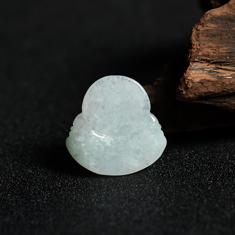 缅甸天然浅绿翡翠弥勒佛吊坠-红掌柜