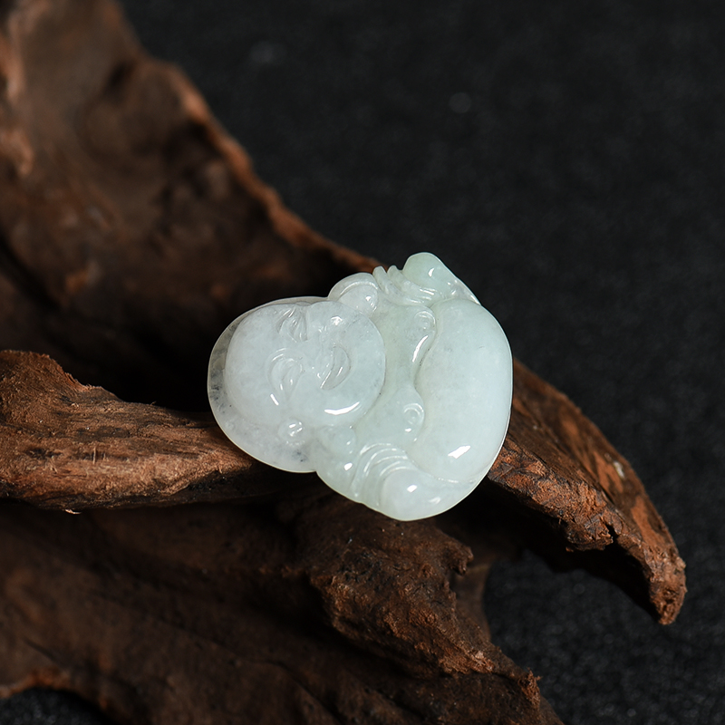 缅甸天然豆种翡翠弥勒佛吊坠-红掌柜