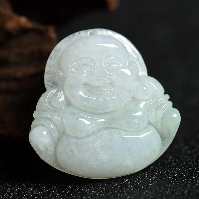 缅甸天然豆种浅绿翡翠吊坠-红掌柜