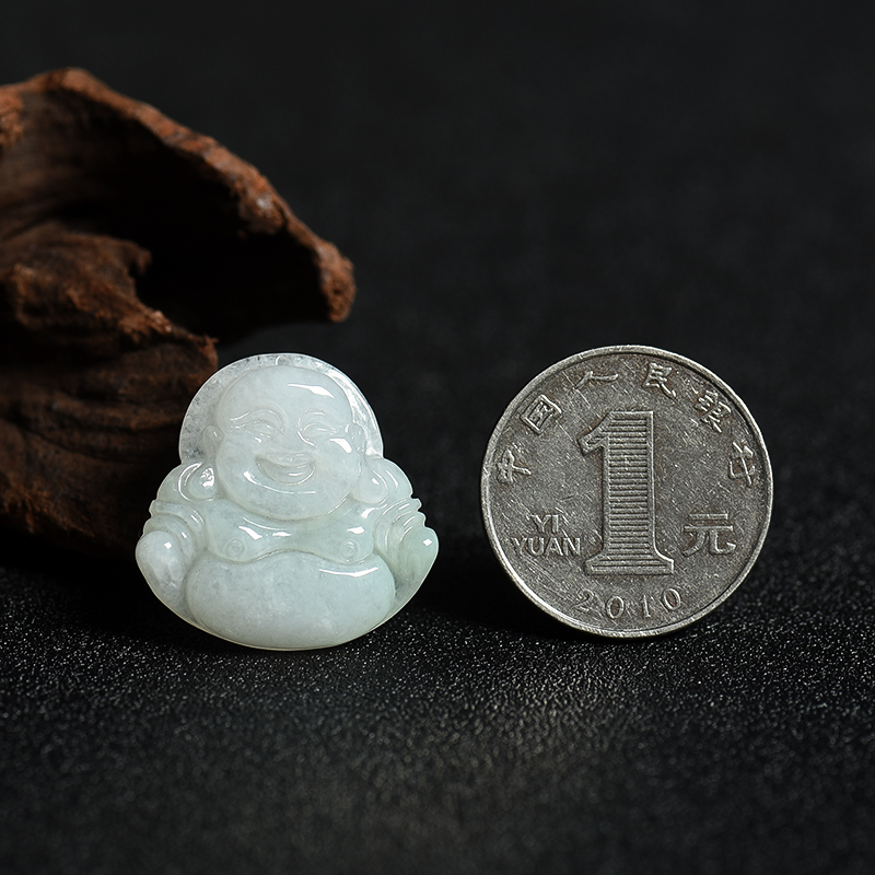 豆种翡翠弥勒佛吊坠-红掌柜