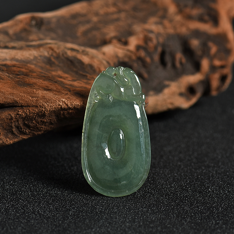 缅甸天然油青翡翠福在眼前吊坠-红掌柜