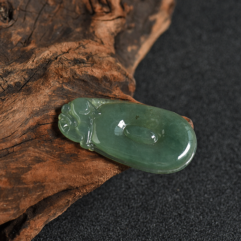 缅甸天然糯冰种翡翠福在眼前吊坠-红掌柜