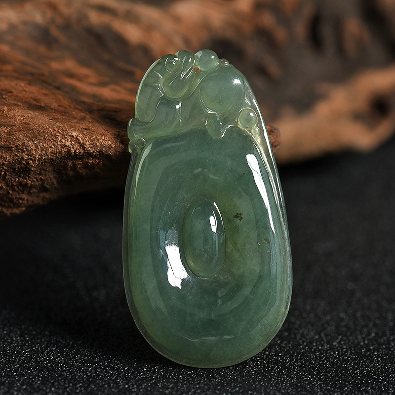 缅甸天然糯冰种油青翡翠吊坠-红掌柜