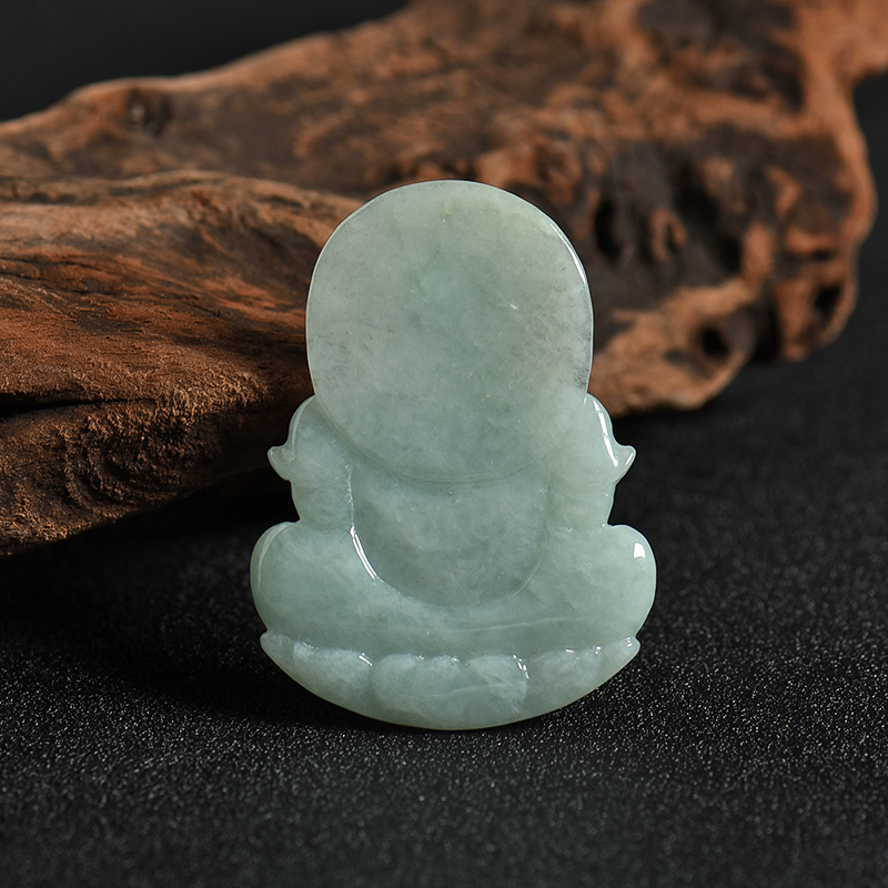 缅甸天然浅绿翡翠观音吊坠-红掌柜