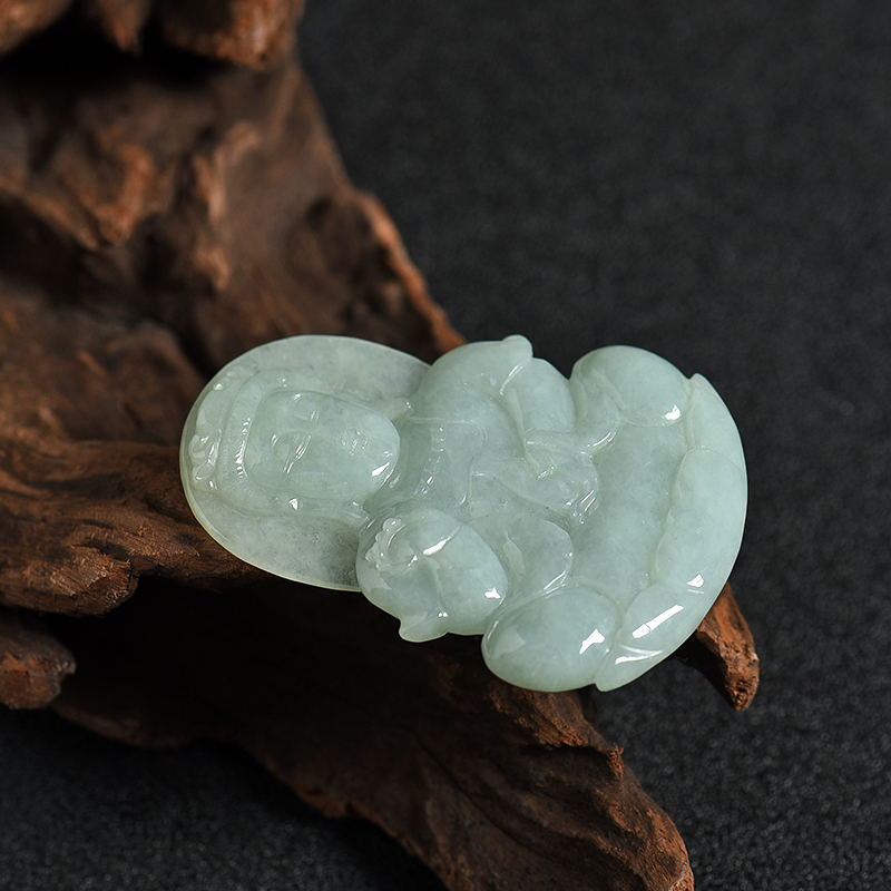 缅甸天然豆种翡翠观音吊坠-红掌柜