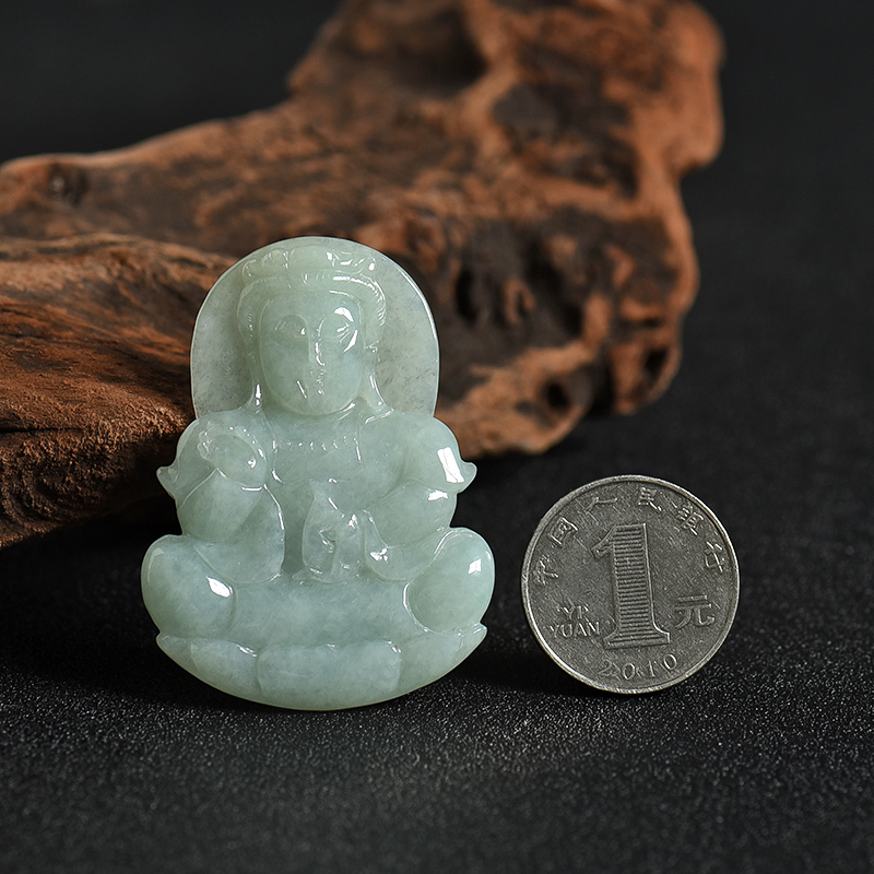 缅甸天然豆种浅绿翡翠吊坠-红掌柜