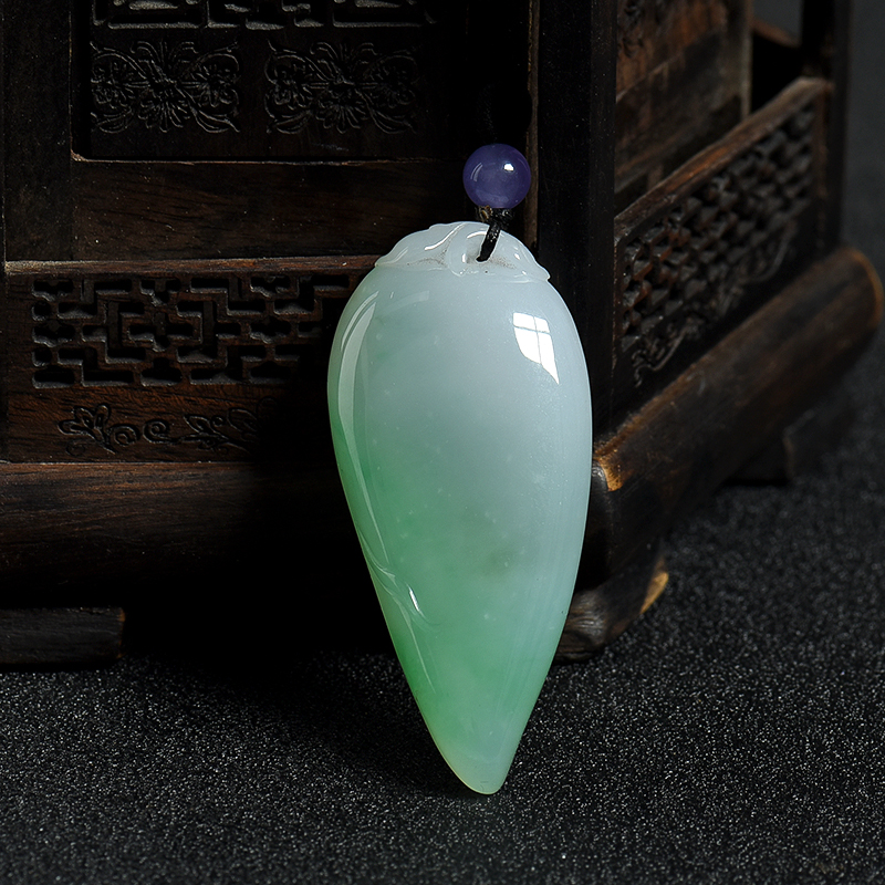 天然缅甸糯种飘绿翡翠福瓜吊坠-红掌柜
