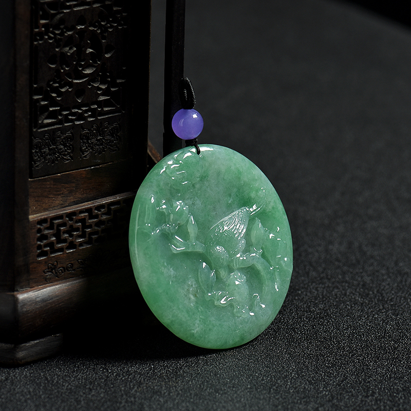 缅甸糯种飘绿翡翠喜上眉梢吊坠-红掌柜