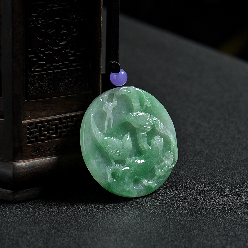 缅甸糯种飘绿翡翠喜上眉梢吊坠-红掌柜