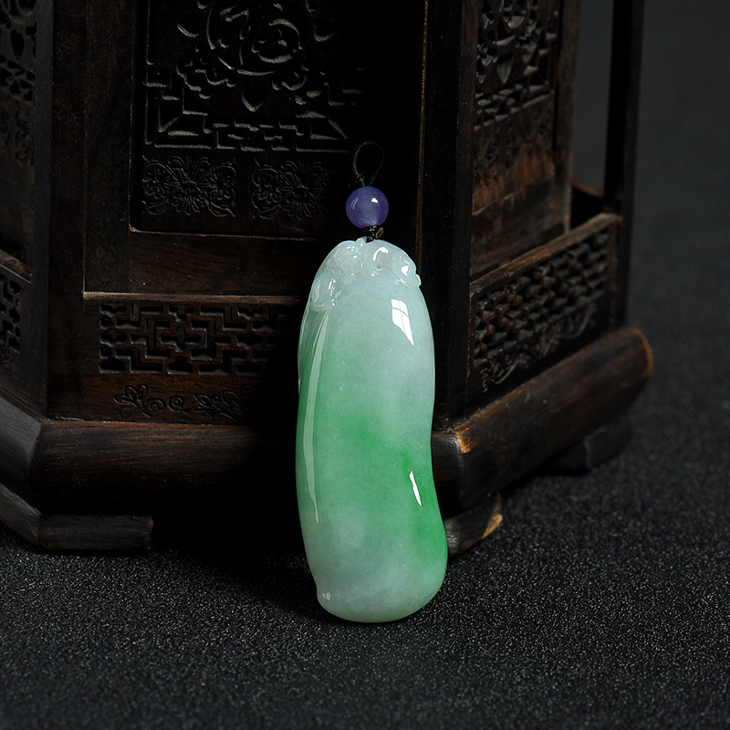 天然缅甸糯种飘绿翡翠福瓜吊坠-红掌柜