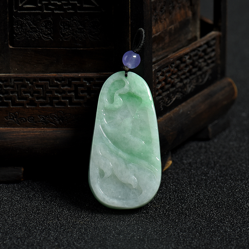 俏色翡翠荷叶吊坠-红掌柜