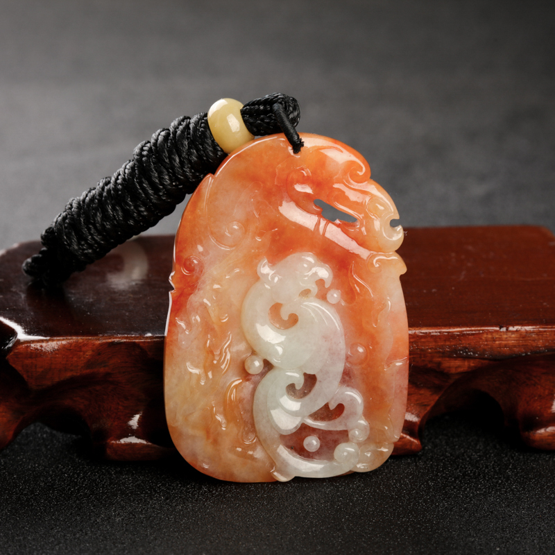 天然缅甸糯种红翡凤牌吊坠-红掌柜