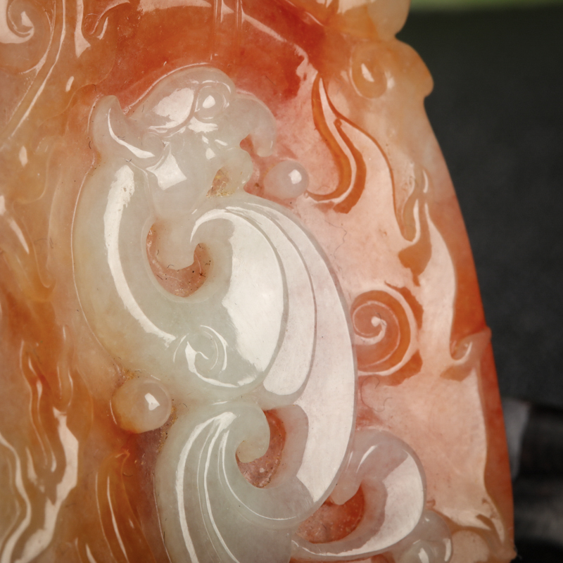 天然糯种红翡凤牌吊坠-红掌柜