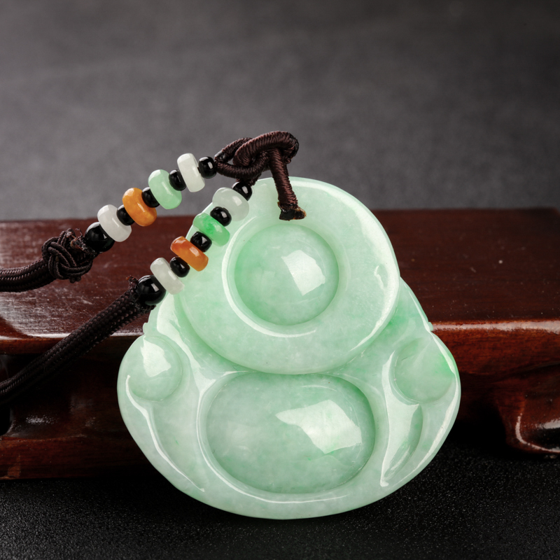 飘翠翡翠弥勒佛吊坠-红掌柜