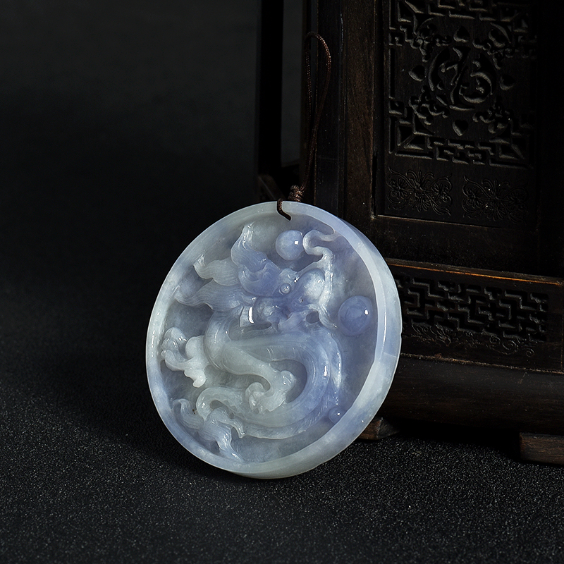 豆种浅紫翡翠平安龙吊坠-红掌柜