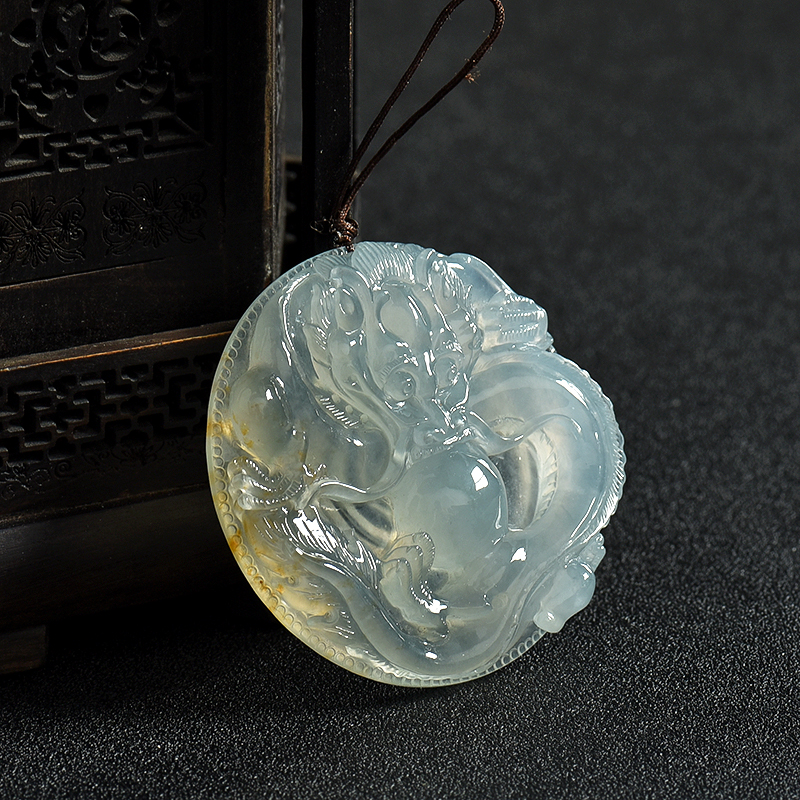 缅甸冰种晴水翡翠平安龙吊坠-红掌柜