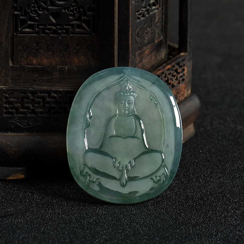 糯冰种暗绿翡翠观音吊坠-红掌柜