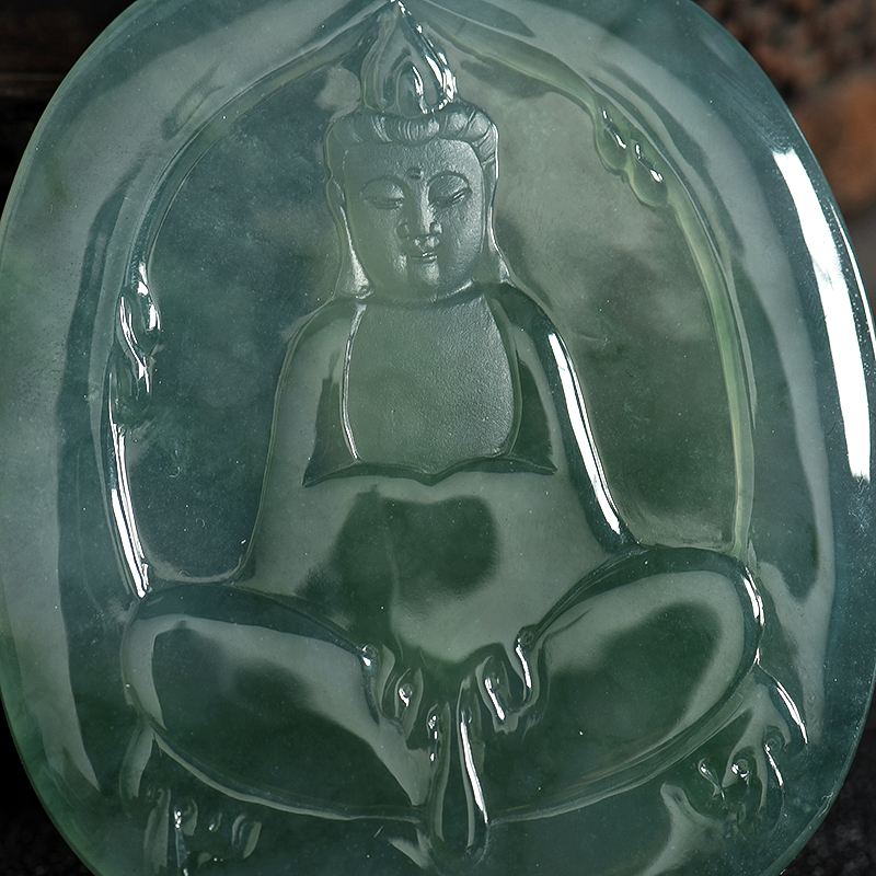 糯冰种暗绿翡翠观音吊坠-红掌柜