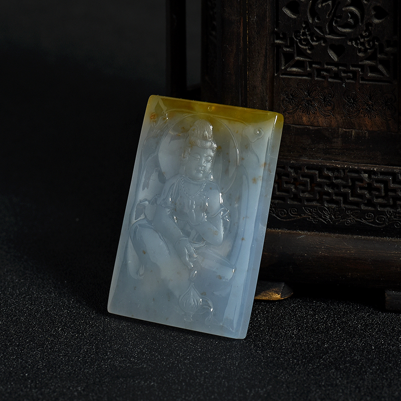 天然糯冰种俏色翡翠观音吊坠-红掌柜