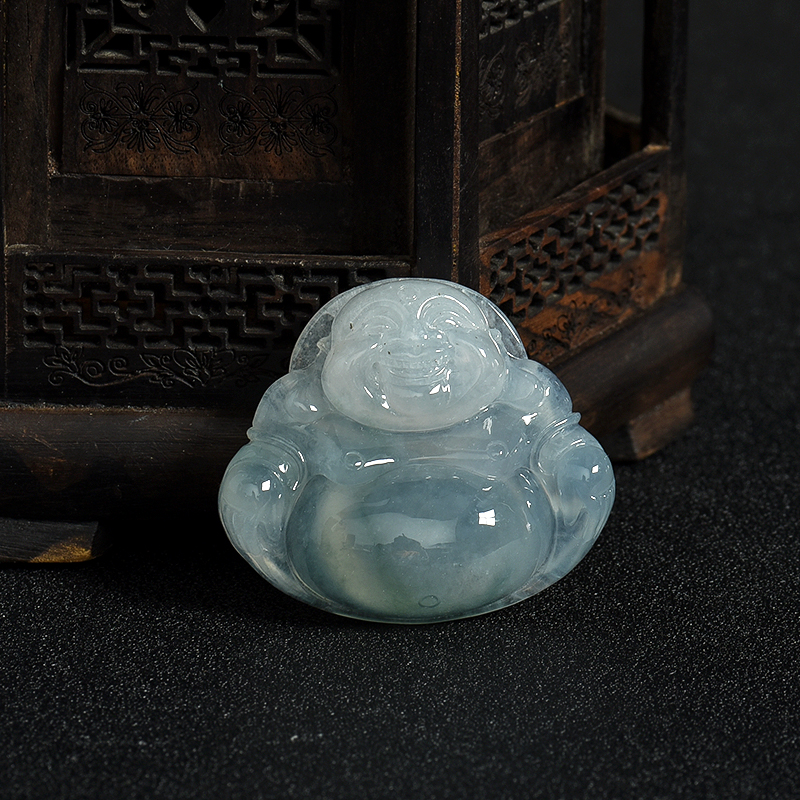 糯冰种飘花翡翠佛吊坠-红掌柜