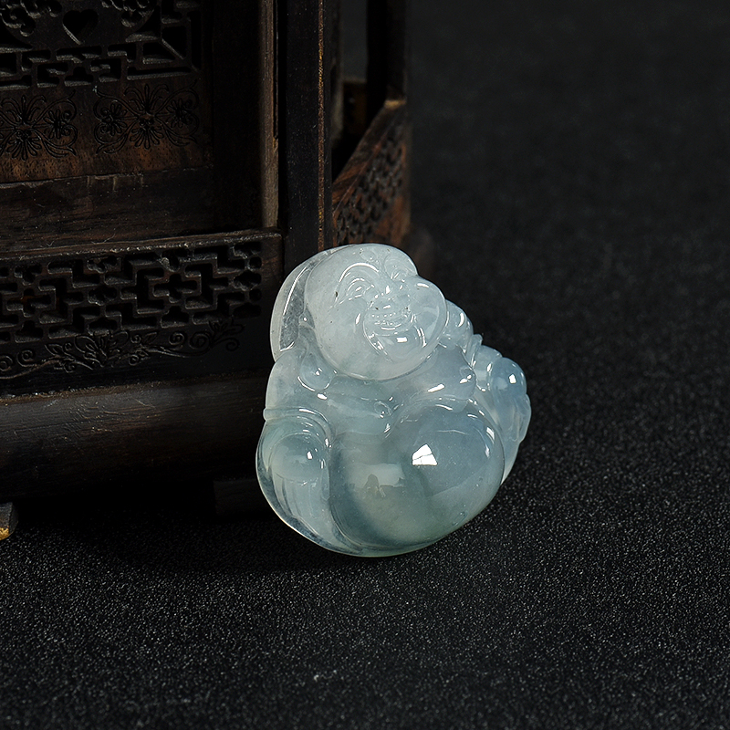 天然糯冰种飘花翡翠佛吊坠-红掌柜
