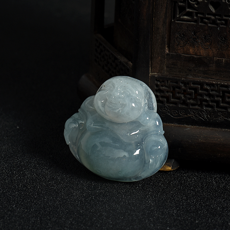 糯冰种飘花翡翠佛-红掌柜