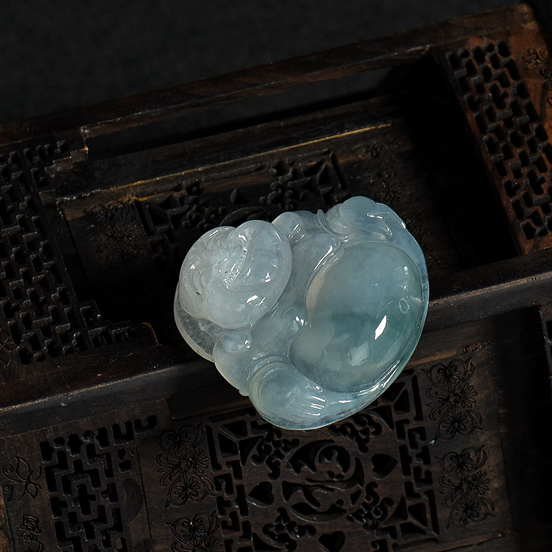 缅甸天然糯冰种飘花翡翠佛吊坠-红掌柜