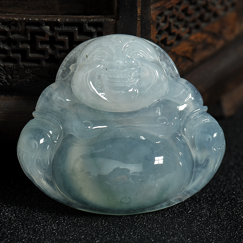 缅甸糯冰种飘花翡翠佛吊坠-红掌柜