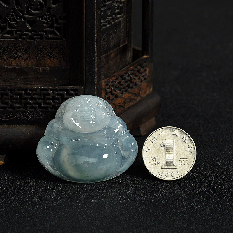 天然糯冰种飘花翡翠佛吊坠-红掌柜