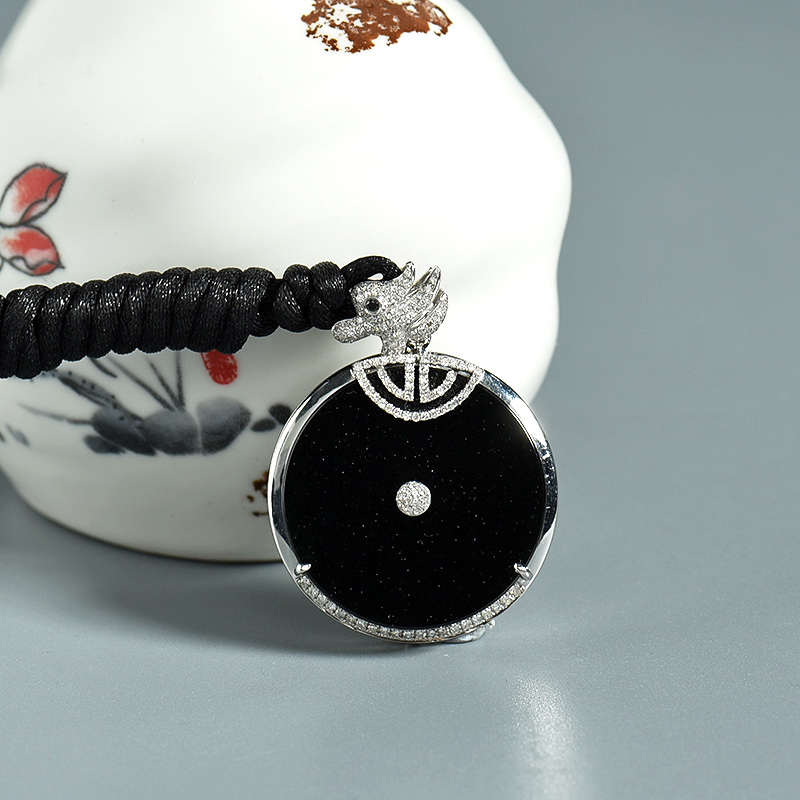 18K金镶钻糯种墨翠团圆吊坠-红掌柜