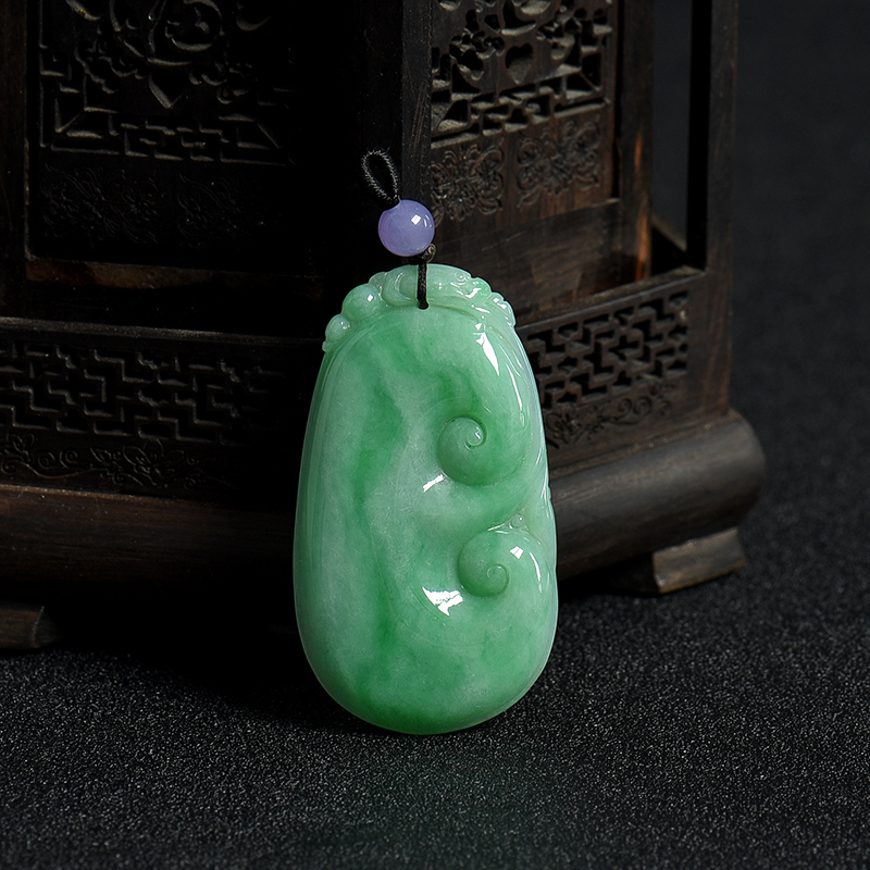 天然缅甸糯种翠绿翡翠如意吊坠-红掌柜
