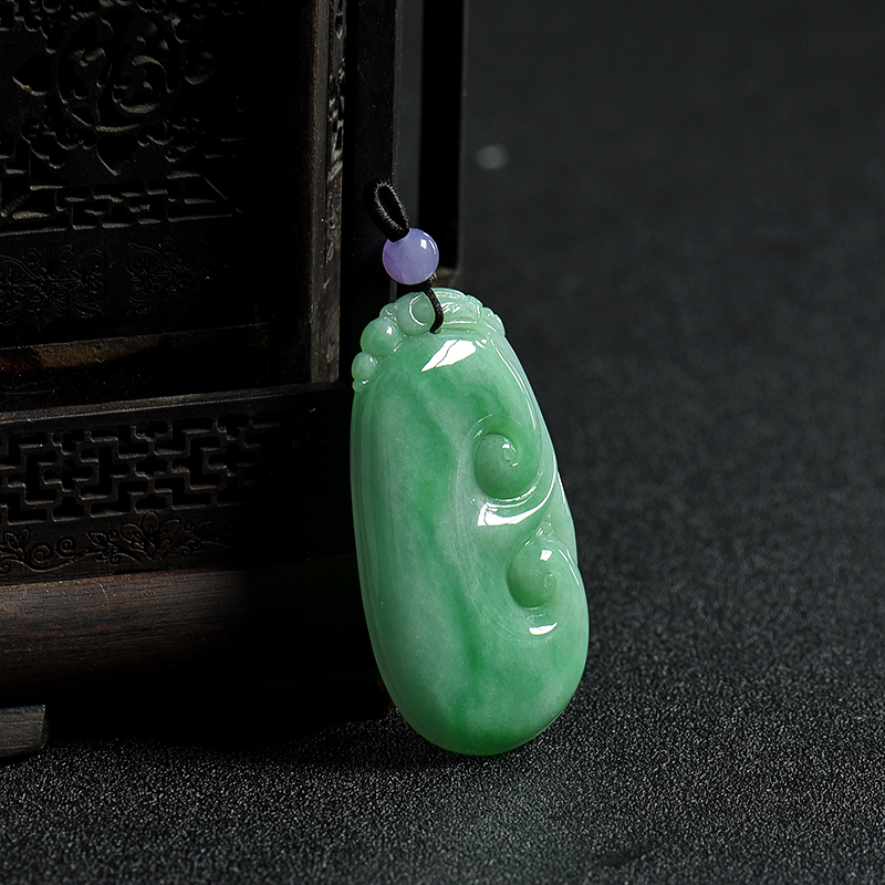 缅甸糯种翠绿翡翠如意吊坠-红掌柜