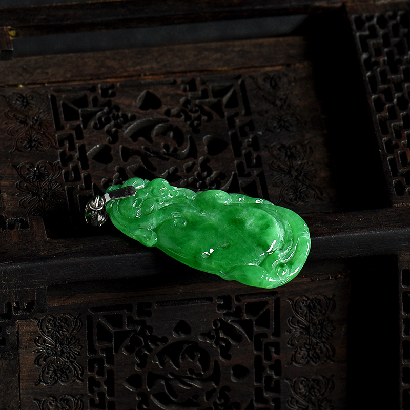 缅甸天然糯种翡翠仿古龙吊坠-红掌柜
